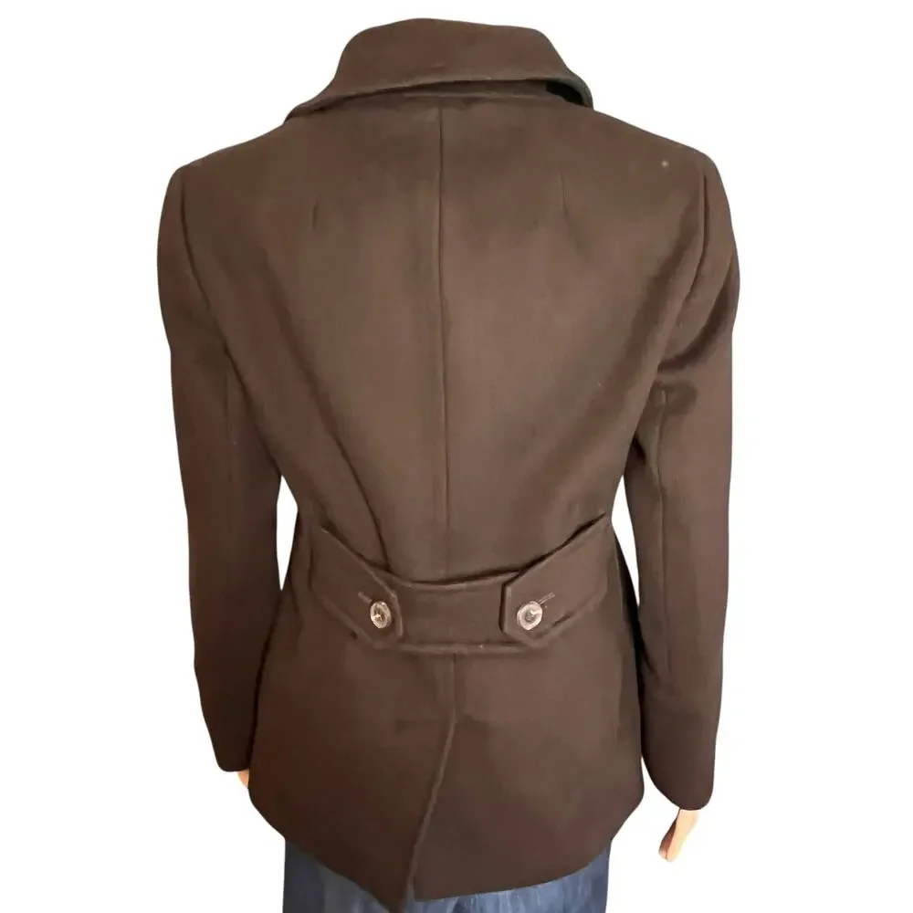 Calvin Klein Wool Car Coat 4P Brown Martingale Back Tortoiseshell Look Buttons - Picture 3 of 6